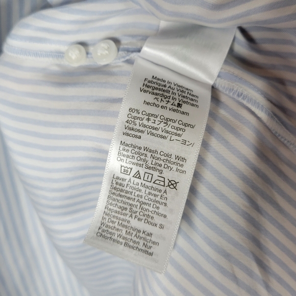 J. Crew Blue & White Striped Cupro Blend Button-Up Shirt Ruffle Trim Size Small - Picture 13 of 13